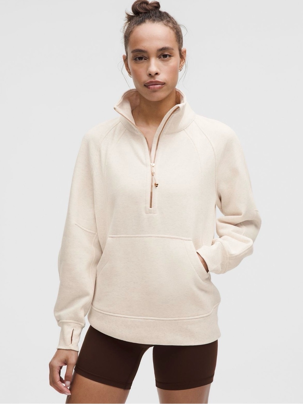 Lululemon Scuba Oversized Half Zip Hoodie White Opal/Bone Fleece Pullover XS/S